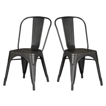 Cole Collection Металлические стулья для столовой, кухни, бара в современном стиле (комплект из 2), потертый черный