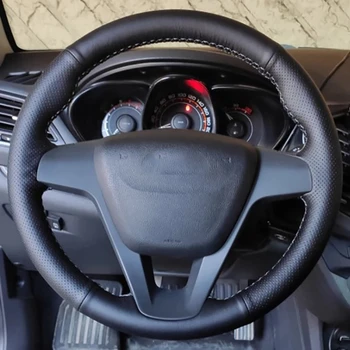 Сшитый вручную нескользящий чехол на руль автомобиля из натуральной кожи черного цвета для Lada Vesta 2015-2020 Xray 2015-2020