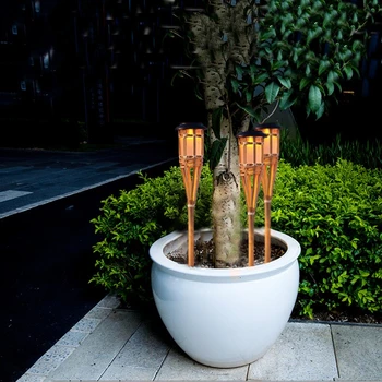 Солнечный пламенный светильник для газона, Уличный Водонепроницаемый Автоматический включаемый/выключаемый факел для дорожки, светодиодные Бамбуковые Солнечные садовые пламенные светильники