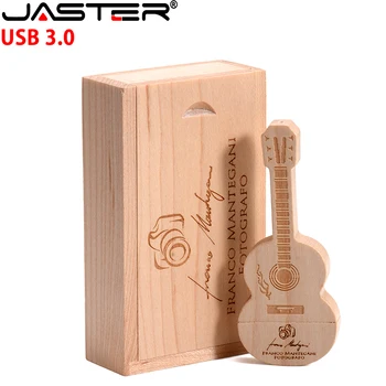 JASTER Гитара USB 3,0 флэш-накопитель деревянная коробка Memory stick Креативные свадебные подарки флешка с бесплатным пользовательским логотипом 16 ГБ 32 ГБ 64 ГБ 128 ГБ