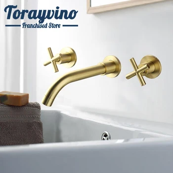 ванная комната матовый никель золотой смеситель для раковины латунь lavabo salle de bain настенный смеситель для ванны горячая холодная вода кран с двумя ручками