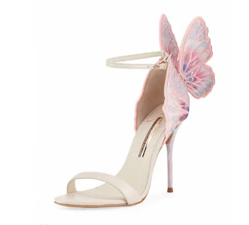 Фантазийные Босоножки на высоком тонком каблуке с крыльями бабочки, Женская модельная обувь для танцев, Босоножки из коровьей кожи Высшего качества, однотонные босоножки с закрытым каблуком