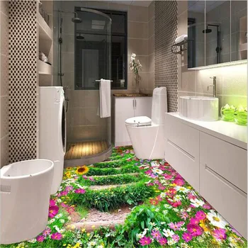 beibehang Современная ванная Комната, кухня, 3D напольная роспись, износостойкая нескользящая водонепроницаемая утолщенная самоклеящаяся наклейка для обоев из ПВХ 1