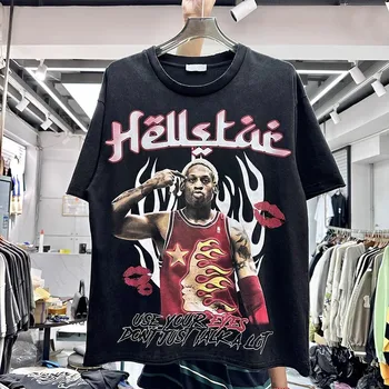 Топовая версия Винтаж
 Черная футболка Hellstar Для мужчин и женщин, разноцветные футболки лучшего качества, Mon Compte