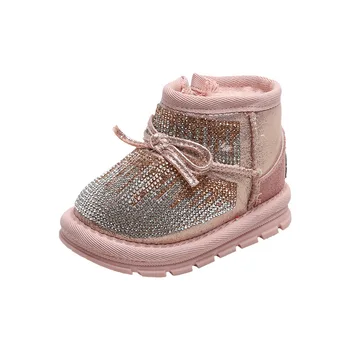 Детские сапоги с ушками 12-18 см, блестящая зимняя обувь, Зимние сапоги для маленьких девочек, Мягкая плюшевая обувь, противоскользящая 11 0