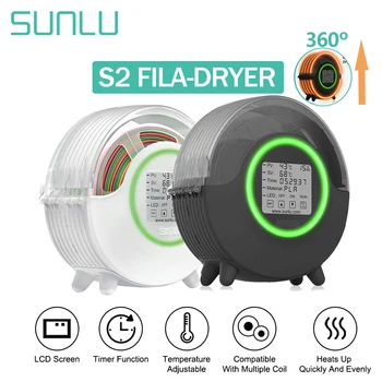 SUNLU 3D Filament Dryer Box S2 Нагрев при 70 ℃ Равномерная сушка на 360 ° Светодиодный сенсорный дисплей Влажность Принтер Mate Сохраняет нить накала сухой