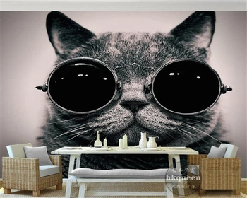 Пользовательские обои Европейская одежда солнцезащитные очки кошка мило играет прохладно детская комната фон стены 3D обои фреска
