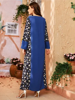 Модное новое мусульманское женское темпераментное платье для пригородных поездок с круглым вырезом и принтом в виде блесток, тонкое контрастное платье с длинным рукавом и вышивкой 1