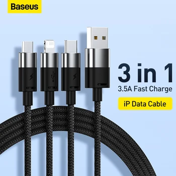 Baseus 3 в 1 USB Кабель 3.5 A Кабель для передачи данных для iPhone 6-14 13 12 Pro XR Кабель зарядного устройства Micro USB C кабель для HUAWEI Samsung Xiaomi