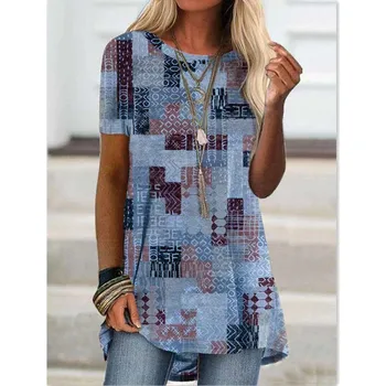 Летняя новая модная женская футболка с коротким рукавом и цифровым принтом, Повседневная Свободная футболка, Одежда, футболка Frauen 1