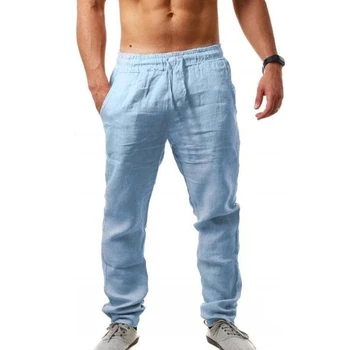 2022 Новые Летние Модные Мужские Повседневные брюки с эластичной резинкой на талии, Штаны для бега, Дышащие S-5XL, хлопок, лен, Осень, однотонные цвета