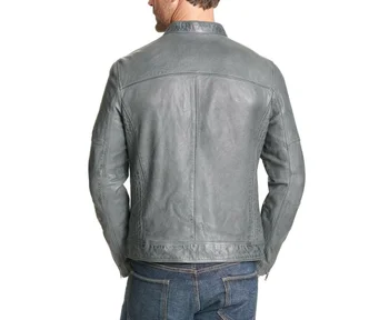 Мужская Кожаная куртка из 100% натуральной овечьей кожи, Приталенная Байкерская серая куртка, Мотоциклетное пальто 2