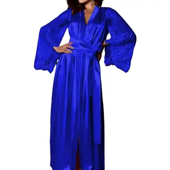 Шикарная Женская пижама, Атласный кардиган Макси длины с большими рукавами, Перспективный Женский халат для сна 1