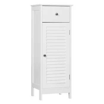 Деревянный напольный шкаф для хранения SmileMart с выдвижным ящиком и дверцей с одним затвором для ванной комнаты, гостиной, Белая мебель для дома