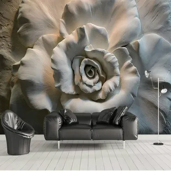 Современная 3D стерео Фреска с серыми рельефными Розами Декор гостиной Спальни Цветочные обои 3D Обои Нестандартного размера Home Decor