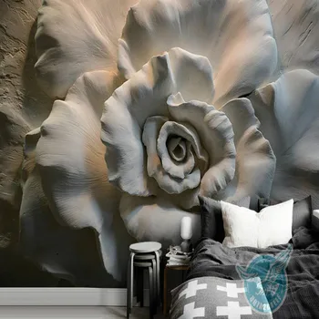 Современная 3D стерео Фреска с серыми рельефными Розами Декор гостиной Спальни Цветочные обои 3D Обои Нестандартного размера Home Decor 2