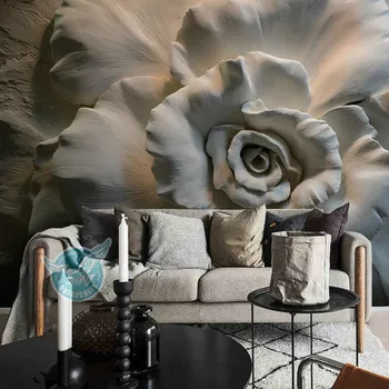 Современная 3D стерео Фреска с серыми рельефными Розами Декор гостиной Спальни Цветочные обои 3D Обои Нестандартного размера Home Decor 3