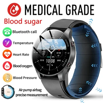 2023 Мужские часы с неинвазивным уровнем глюкозы в крови, воздушный насос, подушка безопасности, Точное измерение артериального давления, Bluetooth-вызов, Умные часы для Huawei Xiaomi