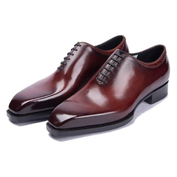 Мужская обувь из натуральной кожи, итальянская роскошная ручная работа, цельные мужские модельные туфли в стиле Оксфорд на заказ, свадебные, Большие размеры 38-48