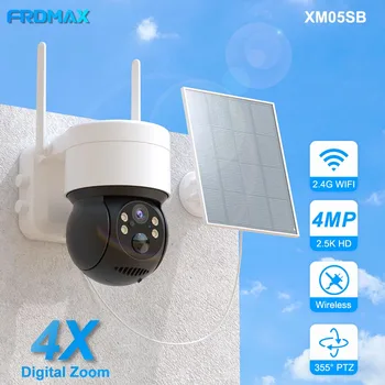 FRDMAX Солнечная камера Безопасности 100% Беспроводная WiFi Наружное 4-мегапиксельное Видеонаблюдение CCTV Платная камера Защита домашней безопасности IP65