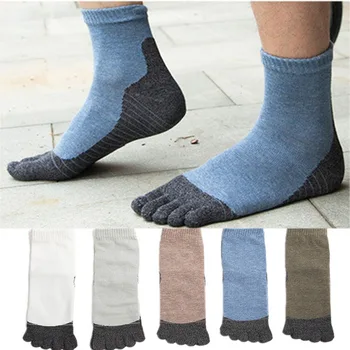 5 Пар Осенне-зимних мужских носков с пятью пальцами, Хлопковые повседневные носки в стиле Харадзюку, ретро контрастные спортивные мужские носки с носками