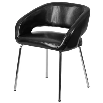 Современный Черный стул для приема гостей из мягкой кожи серии Fusion