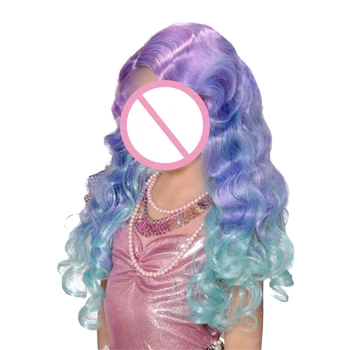 Детские парики для девочек Русалка Принцесса Фея косплей аксессуары Радуга градиент цвет вьющиеся волнистые длинные волосы парик для Хэллоуина 