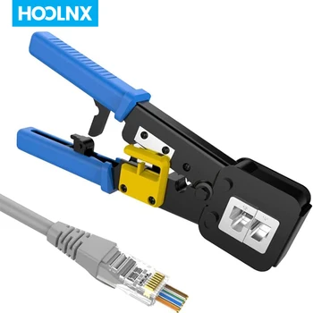 Обжимной инструмент Hoolnx RJ45, Проходящий через Ethernet, Обжимной Резак для Зачистки Cat5e Cat6 RJ45/RJ12, Обычный и Сквозной Разъемы