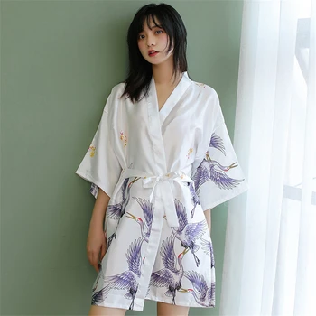Традиционная одежда, Кимоно, Женский кардиган из парчи с принтом в японском стиле, пижама Юката, ночная рубашка, халат