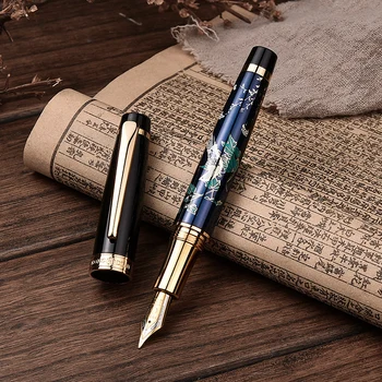 HongDian 1837 Металлическая Авторучка для рисования от руки Blue Magpie Iridium EF/С Изогнутым Наконечником Чернильная Ручка Отличная Подарочная Ручка Для Письма Для Бизнеса 1