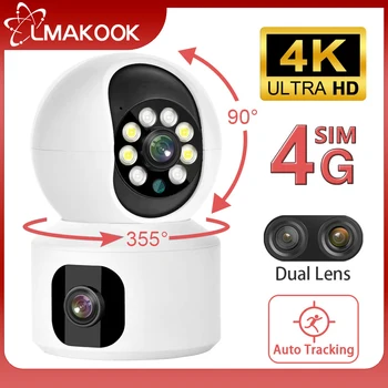LMAKOOK 4K Двухобъективная 4G PTZ-Камера WIFI с Двойным экраном Радионяня AI Отслеживание человека В Помещении Безопасность Дома Видеонаблюдение V380