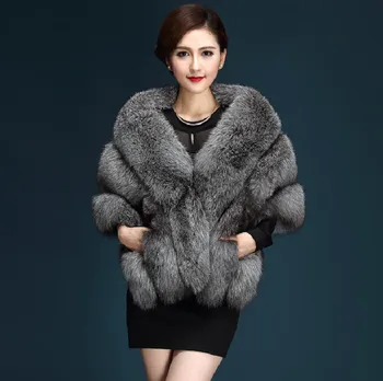 Модное Пальто-шаль из искусственного лисьего меха для Женщин 2023, Зимнее Утолщенное женское Пальто, Роскошный плащ-куртка
