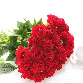 Искусственный Цветок Красные Розы Поддельные Цветы Украшение Свадебной вечеринки