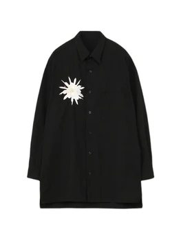 Owen Черная рубашка Унисекс с цветочной Вышивкой yohji yamamoto homme man темный японский стиль yamamotos y3 мужская одежда yohji men