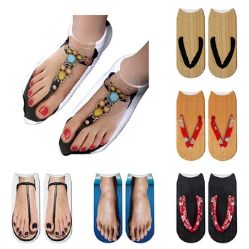 Хлопчатобумажные носки с 3D забавными тапочками и принтом до щиколотки, Модные мягкие короткие носки в стиле Харадзюку, милые женские носки Happy Boat Sox