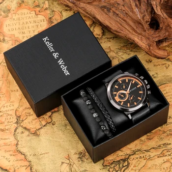 Повседневные модные кварцевые часы для мужчин, коричневый Кожаный плетеный браслет из бисера, подарочный набор для мужчины, Бойфренда, Regalos Para Hombre